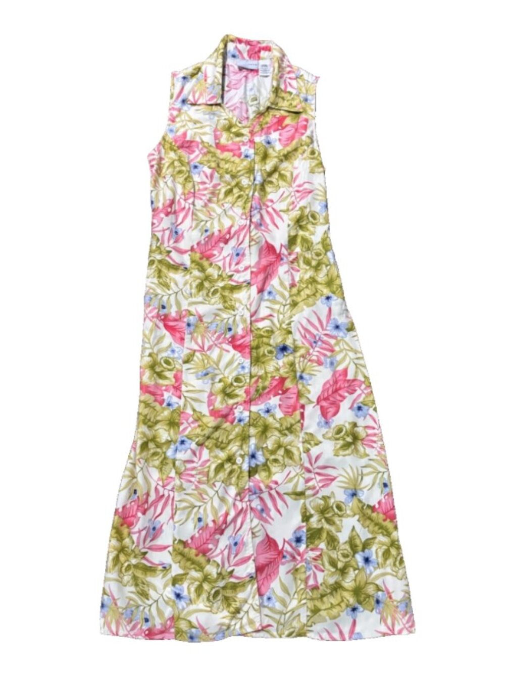 VTG Jaclyn Smith Vintage Tropical Floral Sleeveless Button Down Midi Dress Size